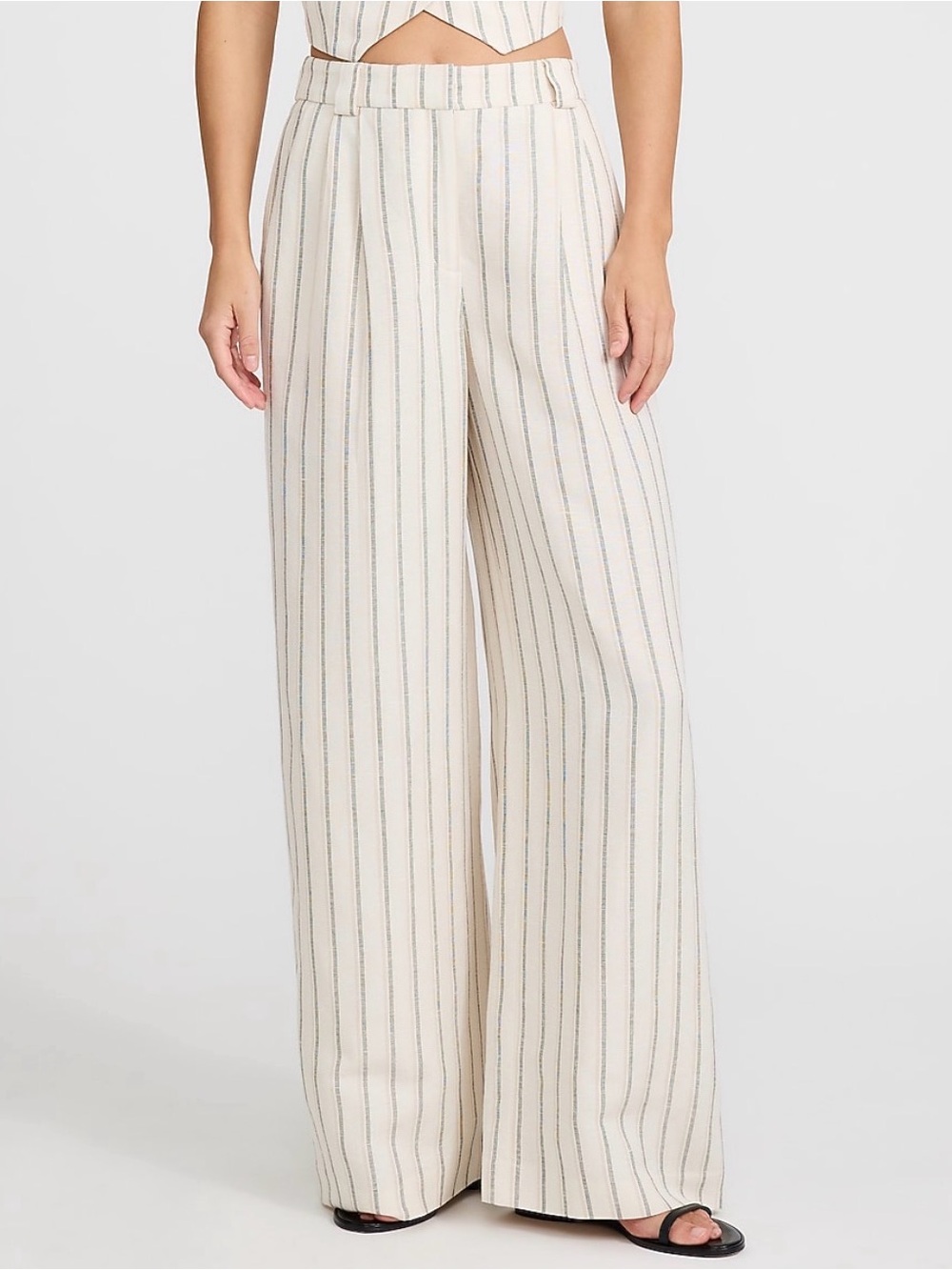 Express Cream Striped Wide-Leg Trousers - Picture 3 of 4